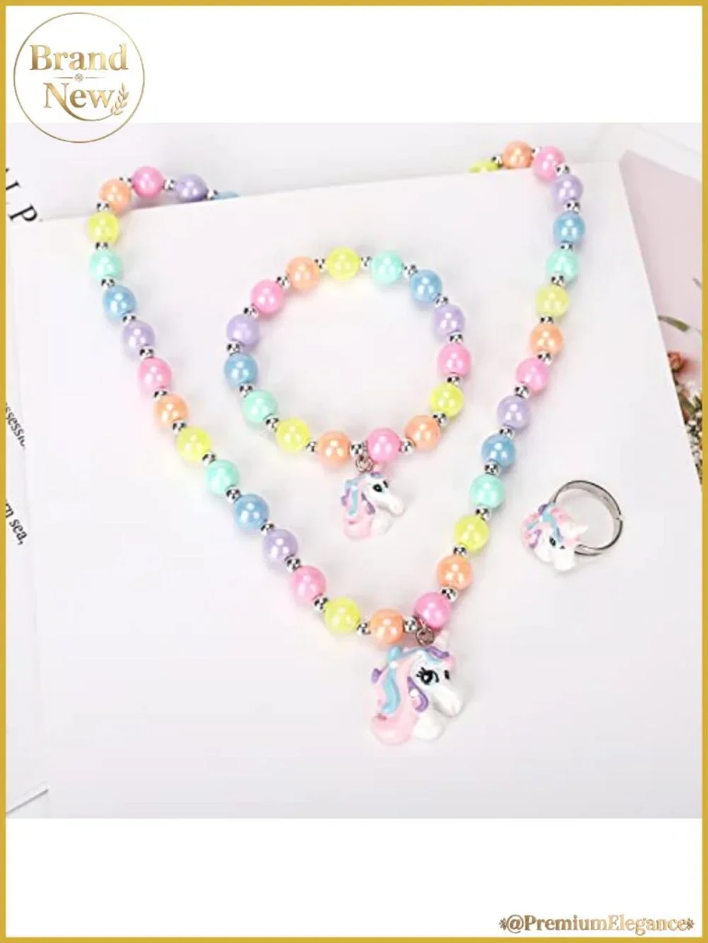 Unicorn Stretch Necklace Bracelet Set for Girls Toddler Princess Jewelry 3-12